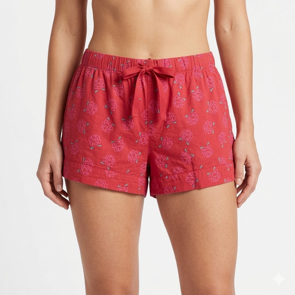 Pink Victoria Secret Red Floral Drawstring Lounge Pajama Shorts — Size XL